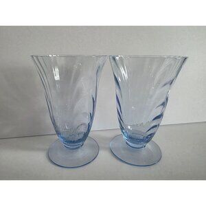 Cambridge Caprice Pair Of 5" Blue Swirl Pattern Glasses